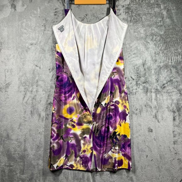 Ann Taylor Silk Dress Womens Size 10 Purple Silk/Cotton Belted Sleeveless Floral - Picture 9 of 12